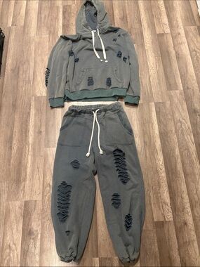 POL Distressed Hoodie And Sweatpants Set